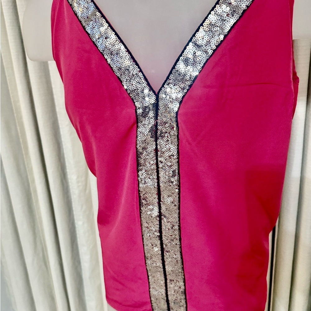 Pink Sequin V-Neck Women's Top